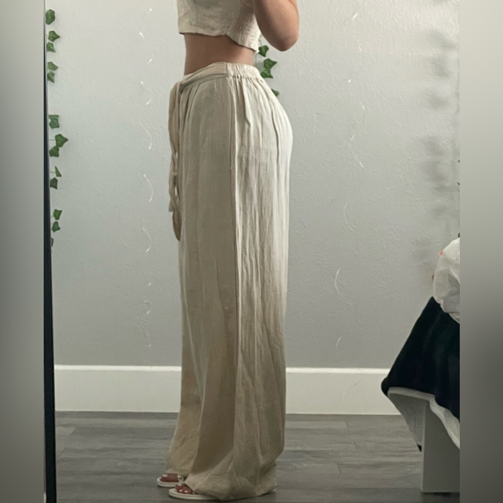 flared beige adjustable pants